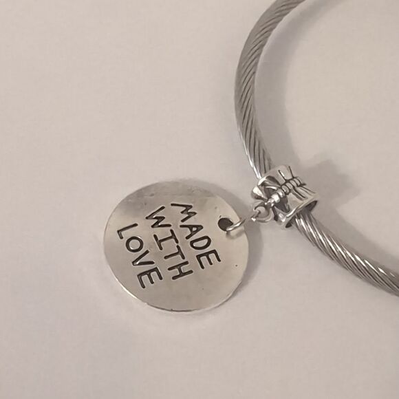 Silver Made With Love Dangle Charm for Pandora Style Bracelet - Picture 2 of 4